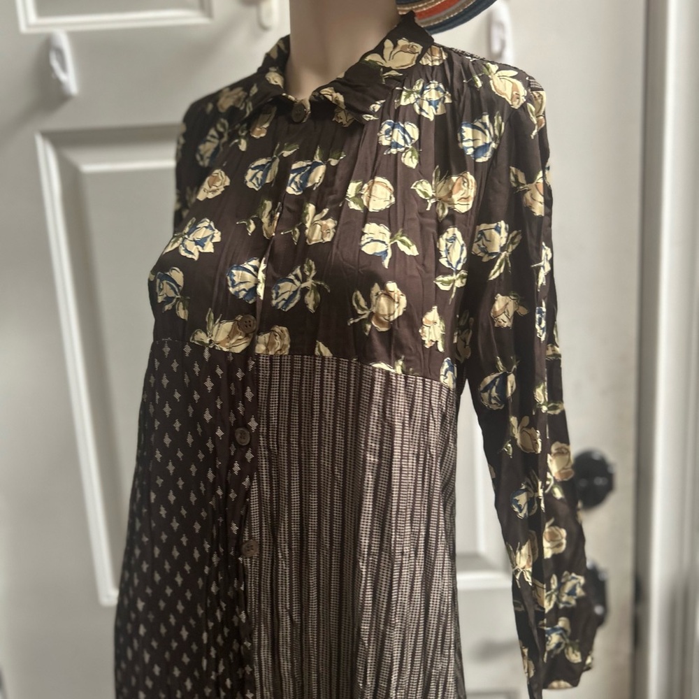 Vintage United Colors Of Benetton Brown Floral Long Sleeve Dress Sz 38 - Picture 10 of 16